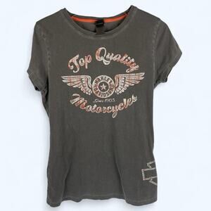 Harley Davidson Flying Wheel Graphic Tee Women's size Large Bumpus Murfreesboro